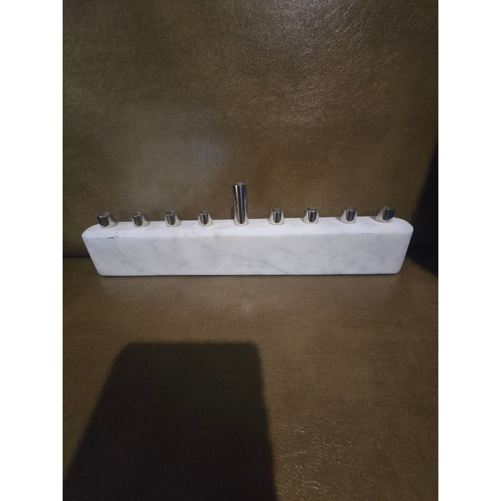 Holiday Menorah Marble White Silver One Size